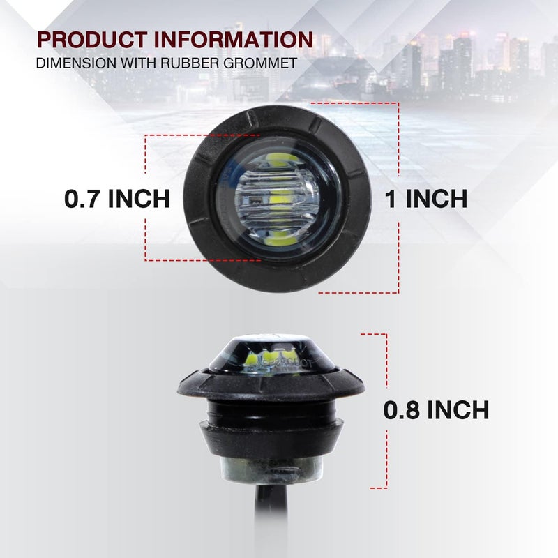 TMH (Pack of 20) 3/4 Inch Smoked Lens White LED DC 12V Round Side Marker Light Indicator Clearance Lamp Bullet Shape Universal for Trailer Truck RV Cab Bus Van Tow Flatbed Pickup Waterproof - Image 3